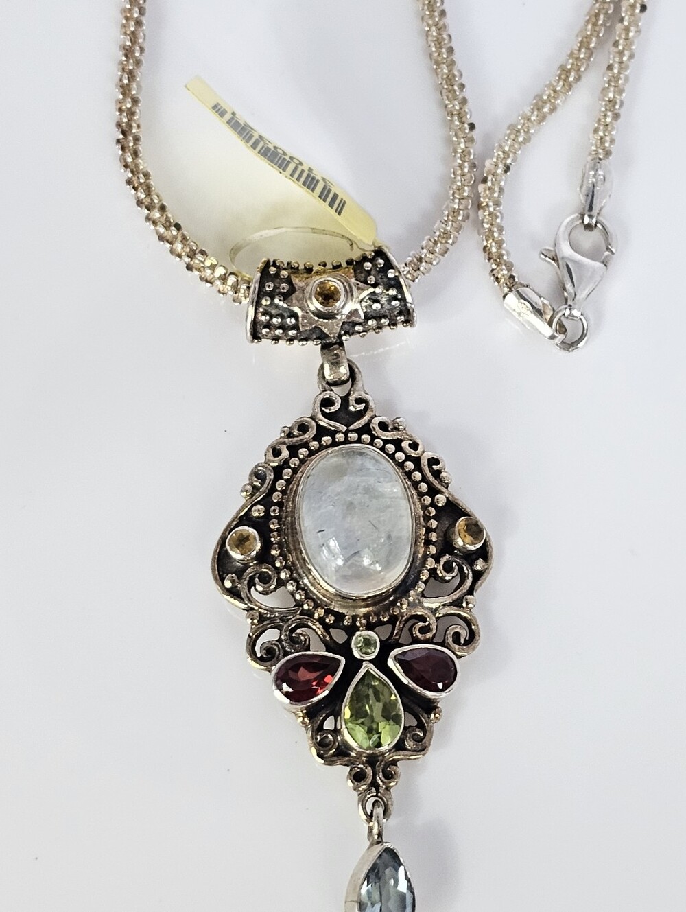 Incredible Bali Legacy Multi Gemstone Pendant & Heavy Sterling Silver Necklace - Picture 3 of 9